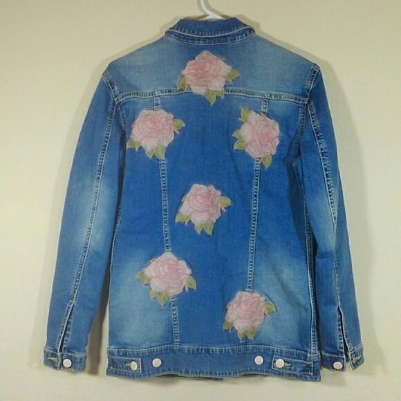 LulaRoe Pink Rose Embroidered Denim Jean Jacket S - Picture 4 of 8